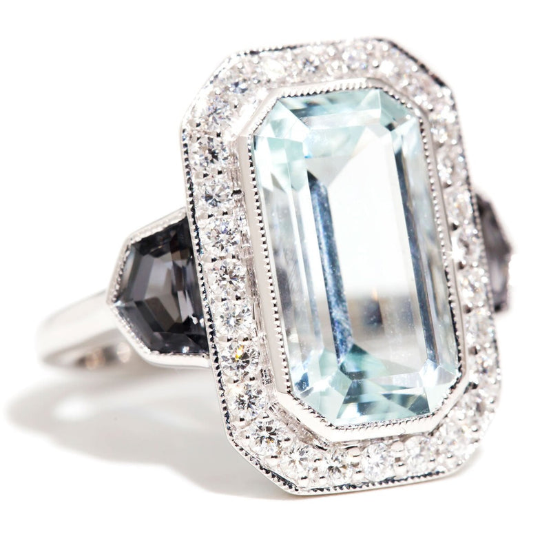 Lila 5.10 Carat Emerald Cut Aquamarine & Diamond Ring Rings Imperial Jewellery 