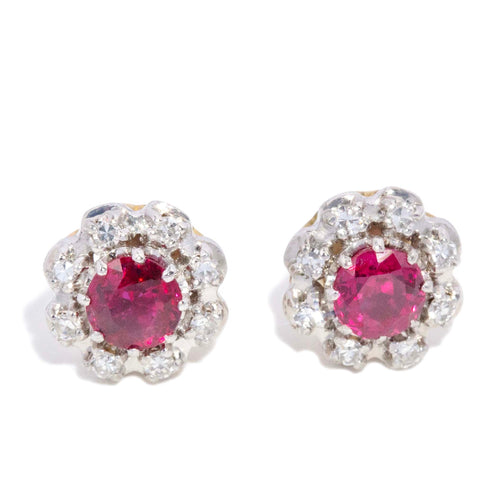 Lila Ruby & Diamond Halo Stud Earrings 18K White Gold