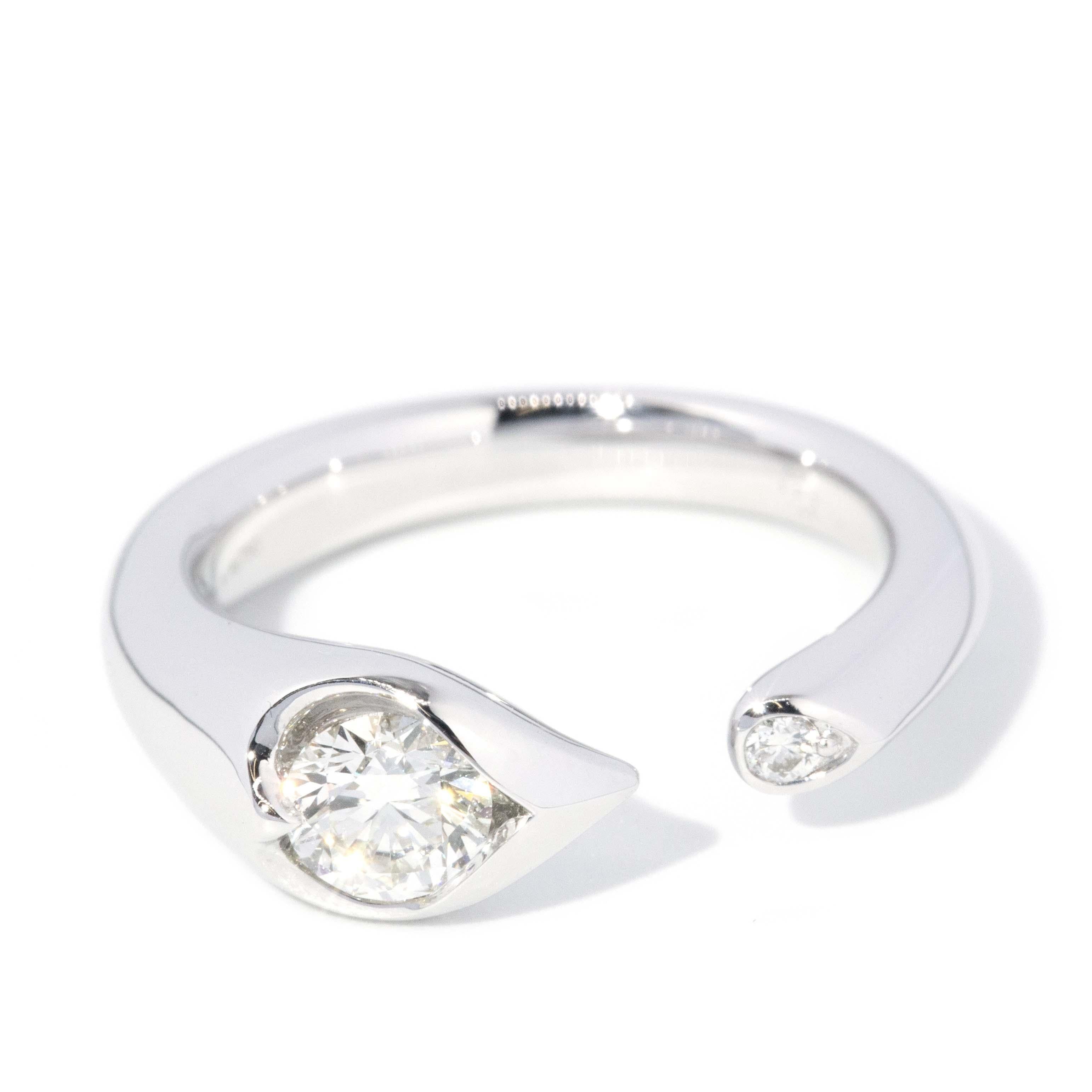 Basic Open Heart Set Contemporary Diamond Open Heart Style Ring 18 Carat White Gold ...