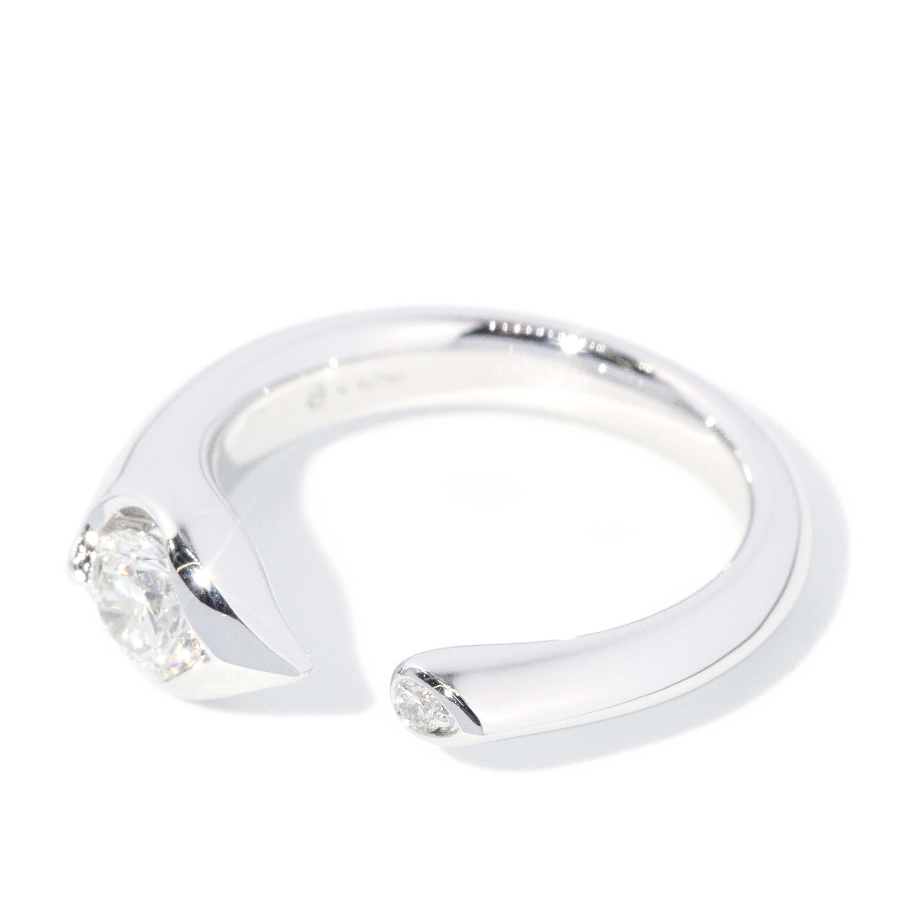 Basic Open Heart Set Contemporary Diamond Open Heart Style Ring 18 Carat White Gold ...