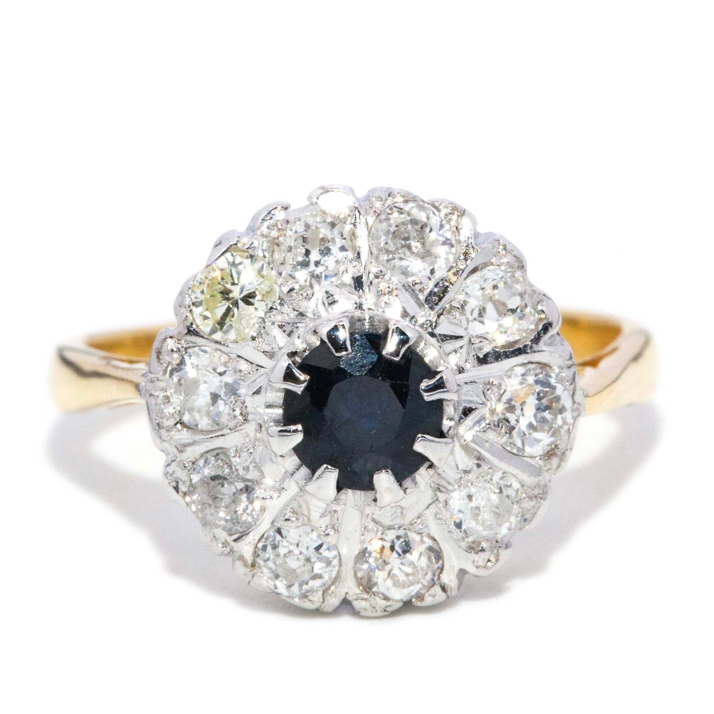 Lilianna 1980s Sapphire Diamond Cluster Ring 18ct Rings Imperial Jewellery 