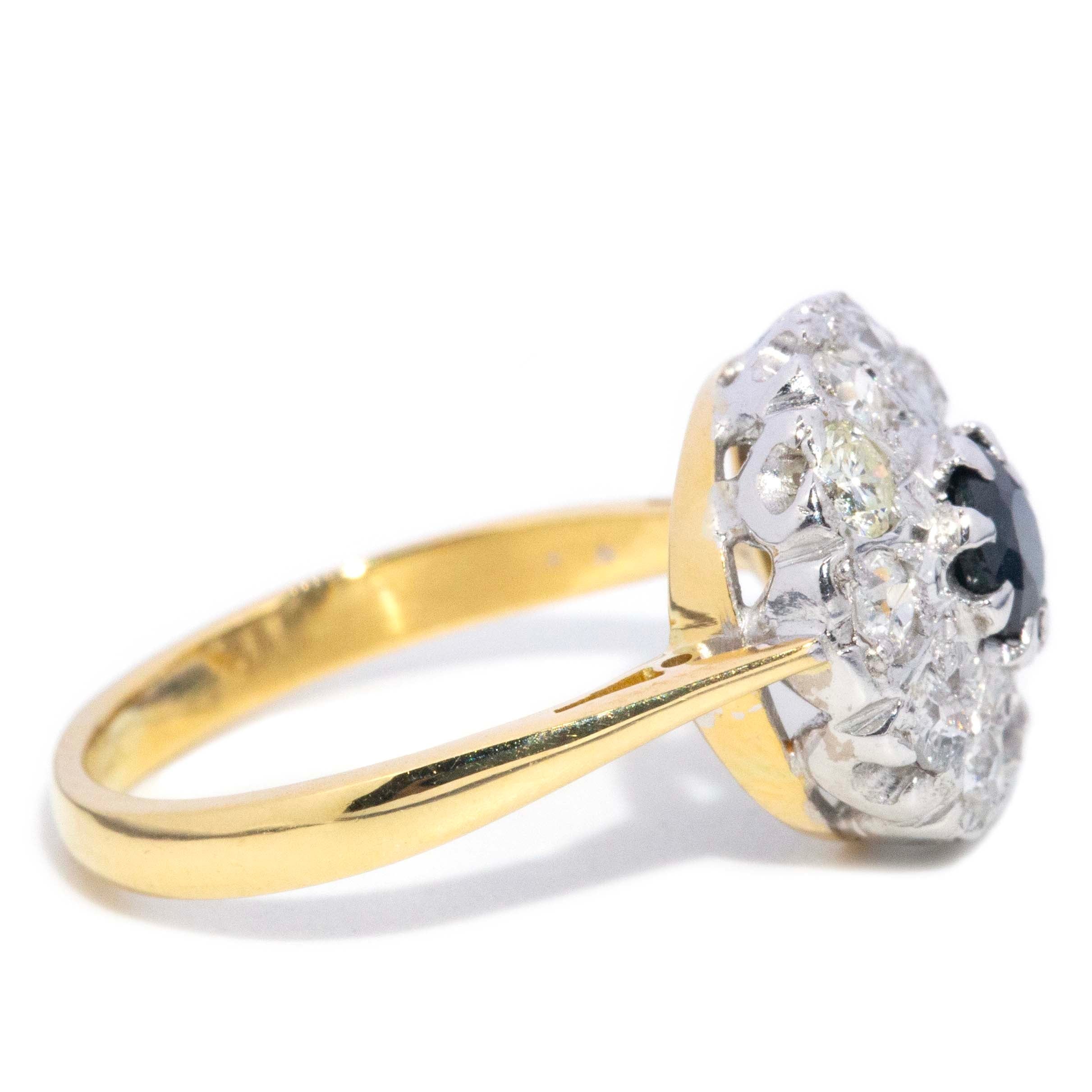 Lilianna 1980s Sapphire Diamond Cluster Ring 18ct Rings Imperial Jewellery 