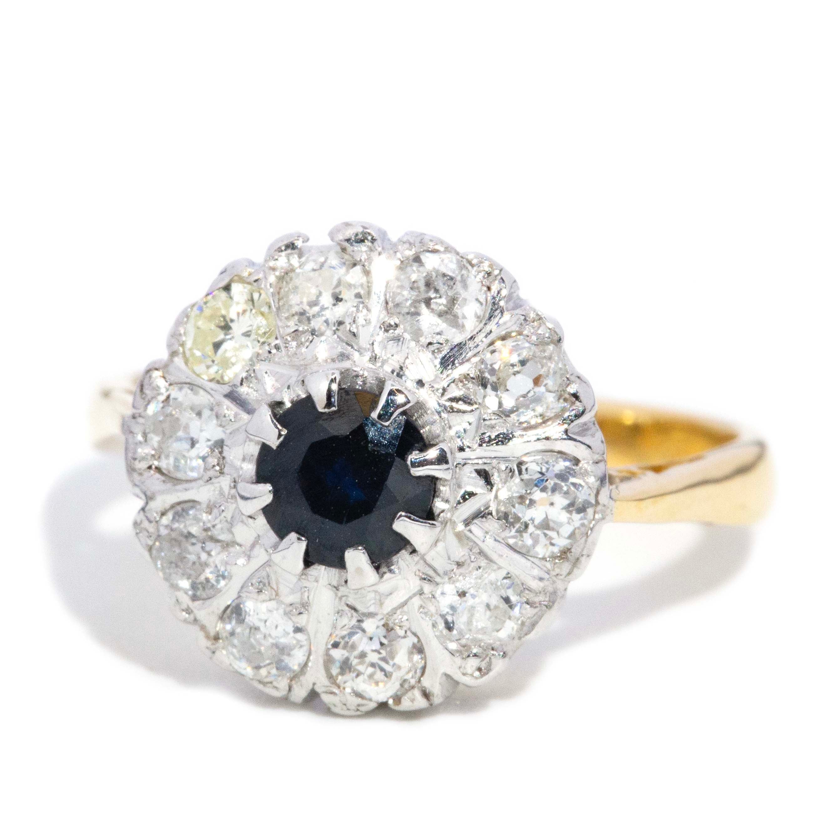 Lilianna 1980s Sapphire Diamond Cluster Ring 18ct Rings Imperial Jewellery 