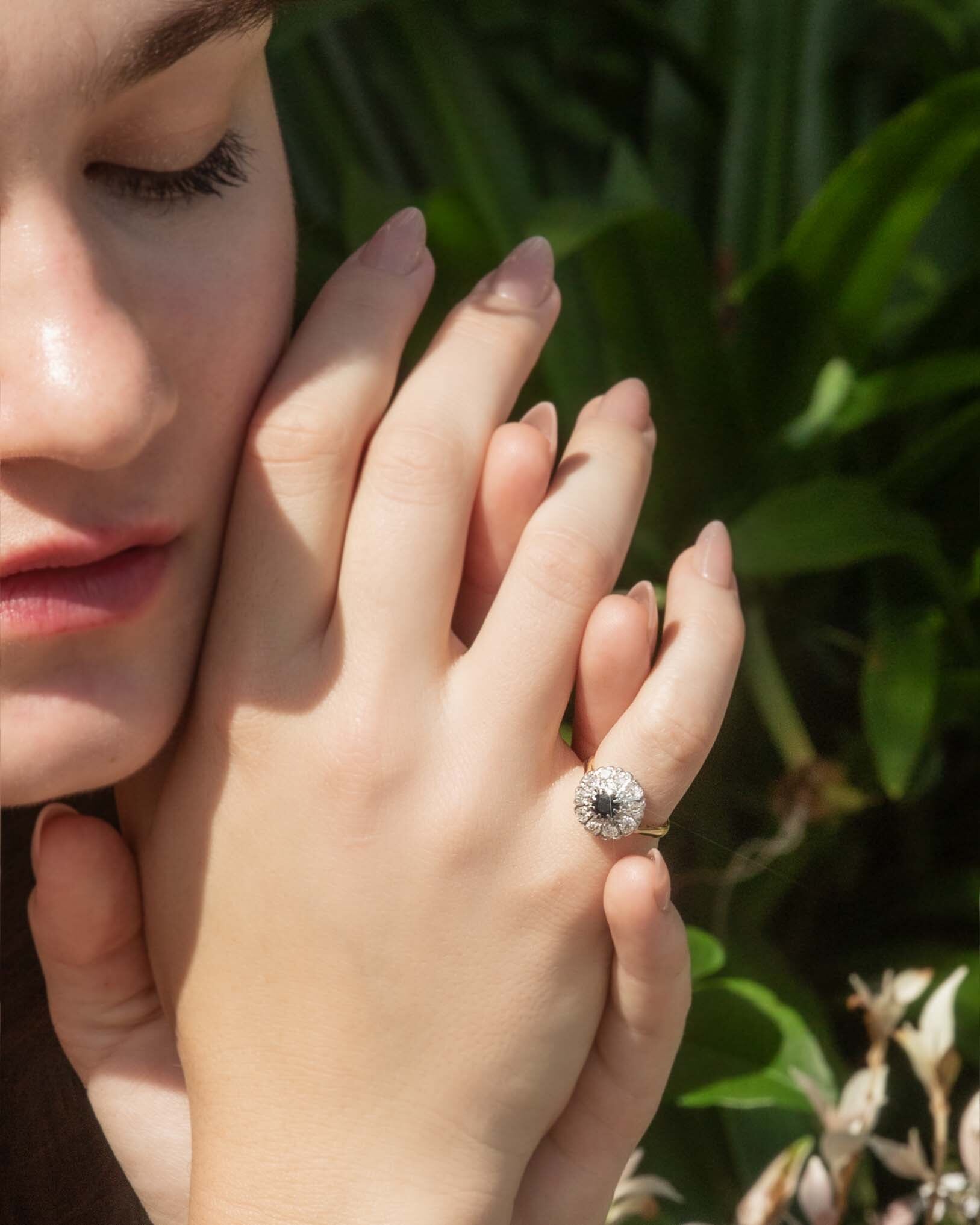 Lilianna 1980s Sapphire Diamond Cluster Ring 18ct Rings Imperial Jewellery 
