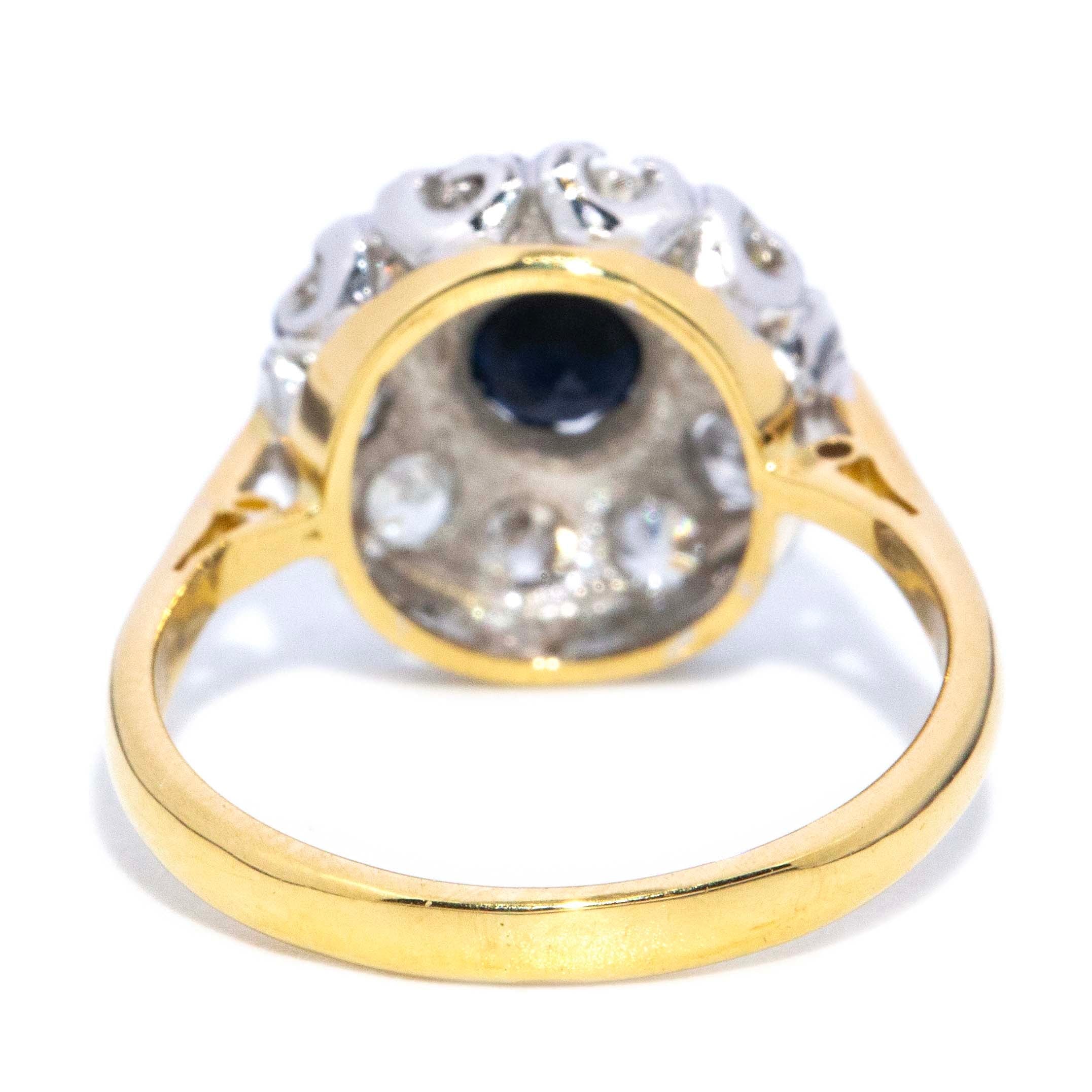 Lilianna 1980s Sapphire Diamond Cluster Ring 18ct Rings Imperial Jewellery 