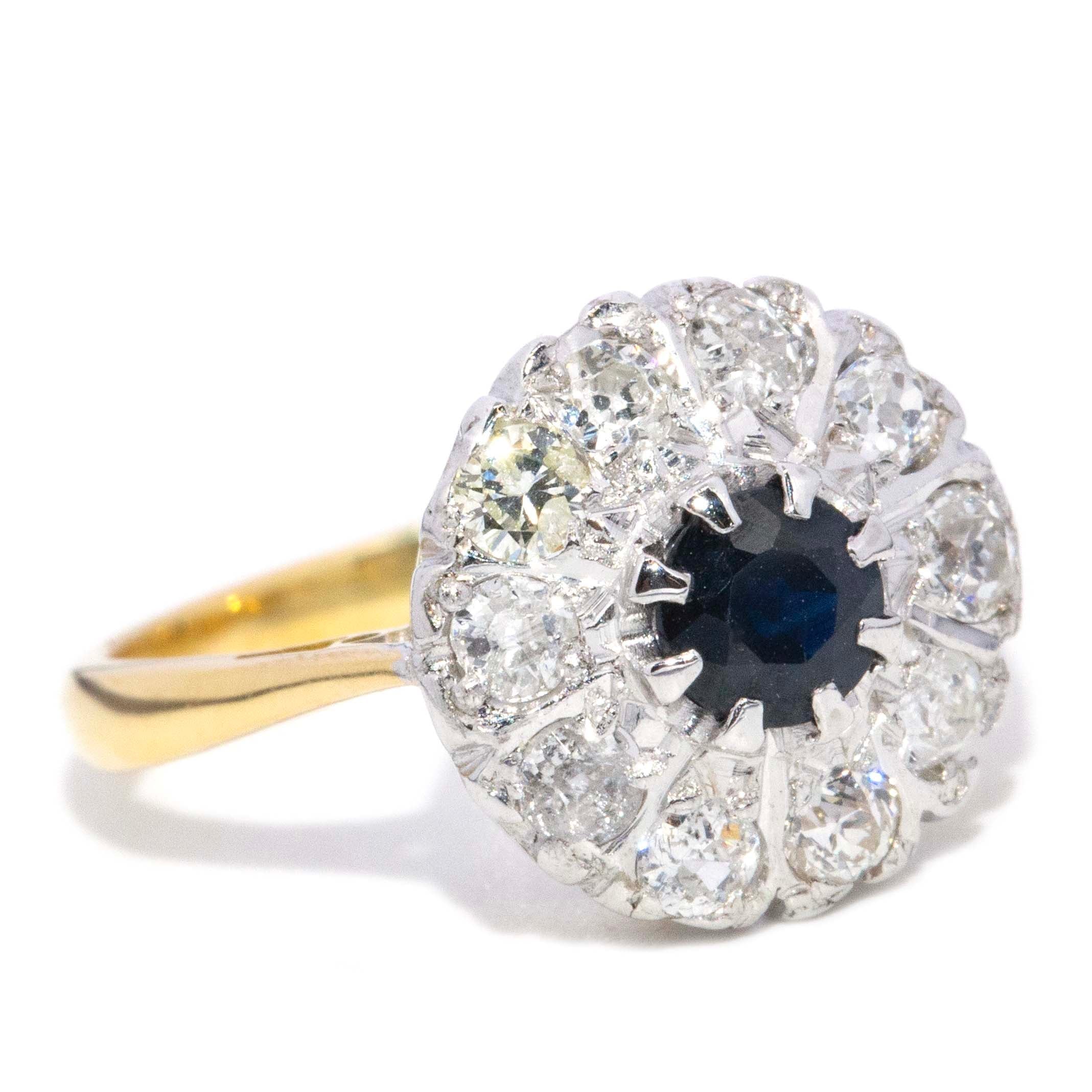 Lilianna 1980s Sapphire Diamond Cluster Ring 18ct Rings Imperial Jewellery 