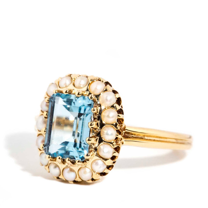 Lillian Blue Topaz and Seed Pearl Ring 9ct Gold* DRAFT Rings Imperial Jewellery 