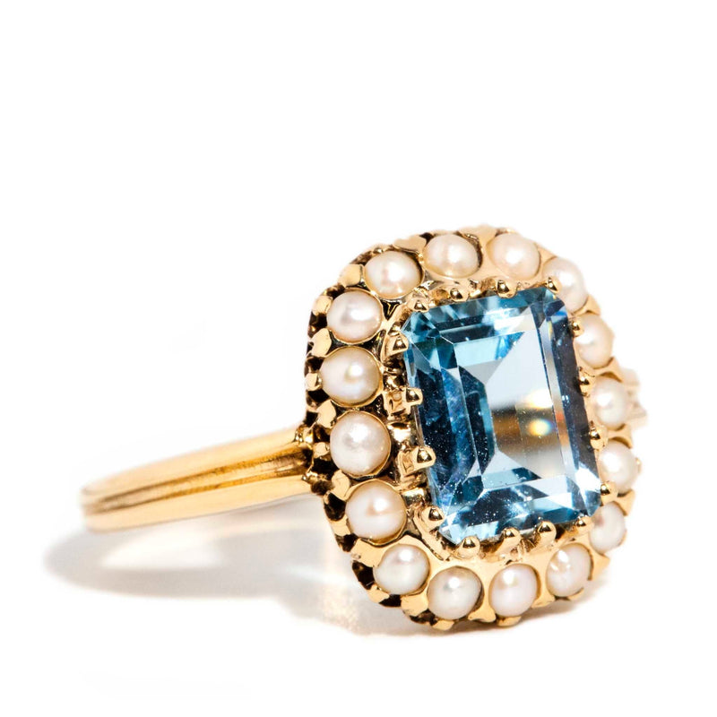 Lillian Blue Topaz and Seed Pearl Ring 9ct Gold* DRAFT Rings Imperial Jewellery 