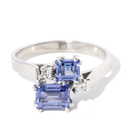 Lilly Twin Tanzanite Diamond Crossover Ring 18K White Gold