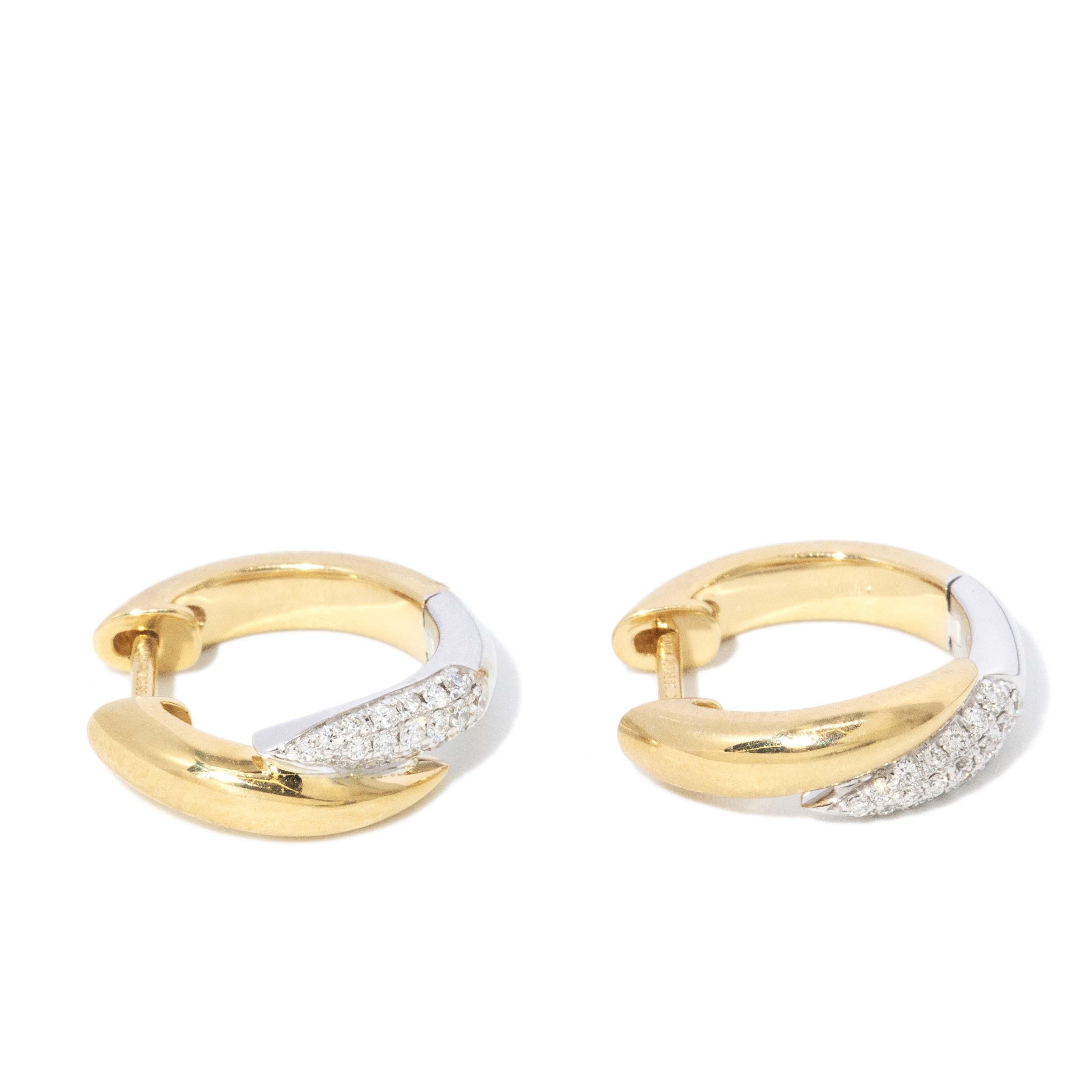 Contemporary Brilliant Diamond Huggie Earrings 18 Carat Two Tone Gold