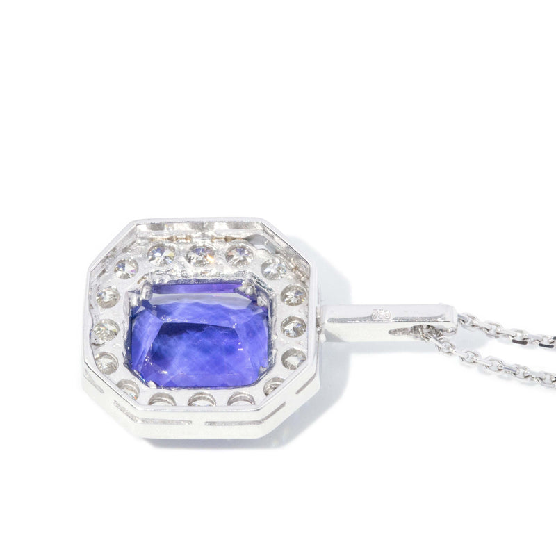 Vintage 1990s Tanzanite & Diamond Pendant & Chain 18 Carat White Gold