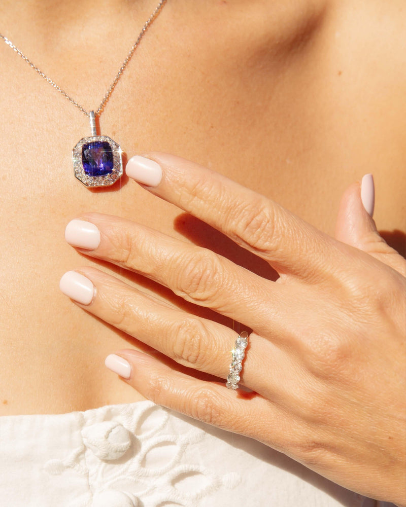 Vintage 1990s Tanzanite & Diamond Pendant & Chain 18 Carat White Gold