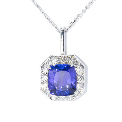 Lilura Tanzanite & Diamond Pendant & Chain 18K White Gold
