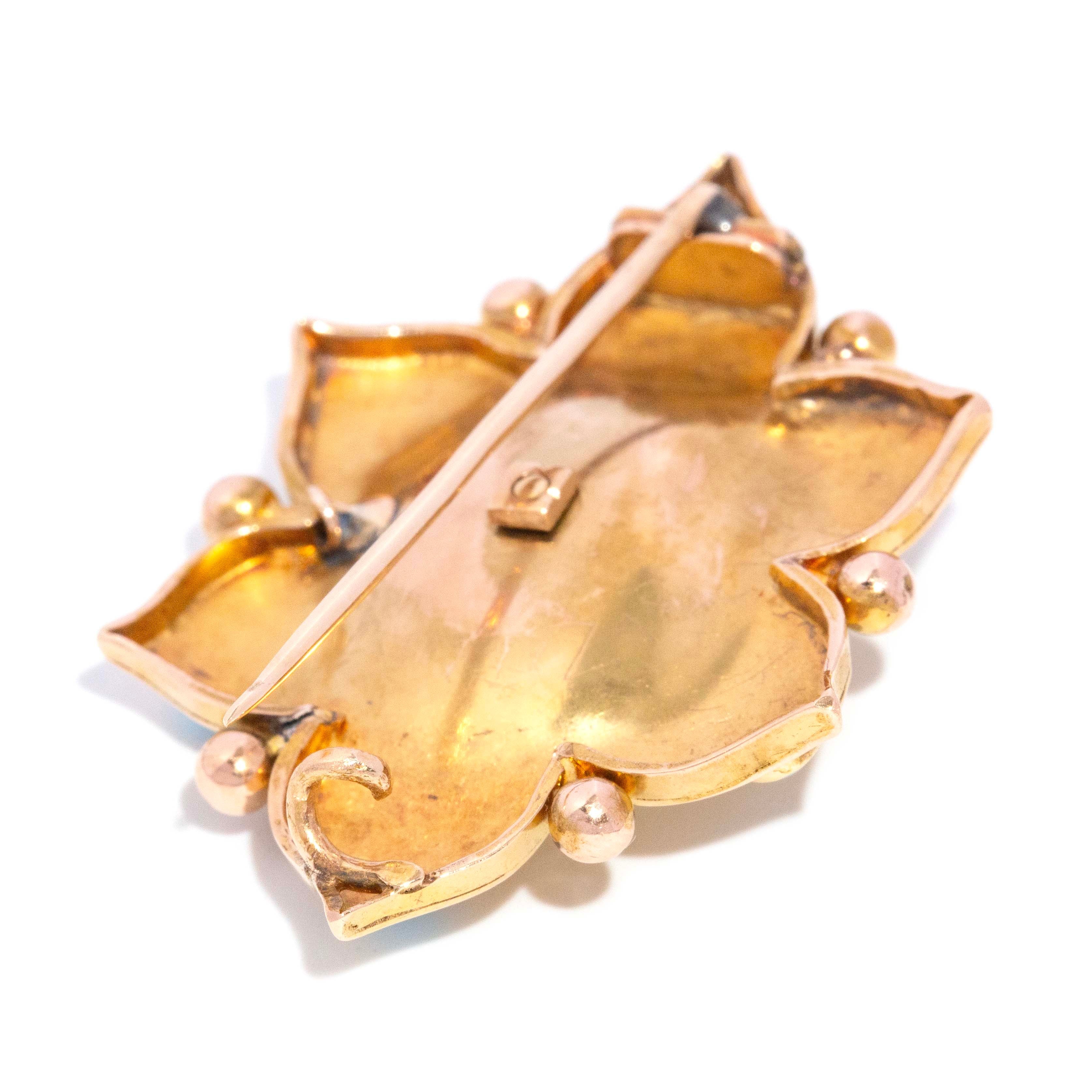 Lily Edwardian Pearl & Turquoise Star Flower Brooch 15ct Gold Brooches Imperial Jewellery 