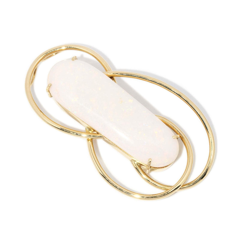 Vintage Circa 1980s Elongated White Opal Pendant 18 Carat Gold