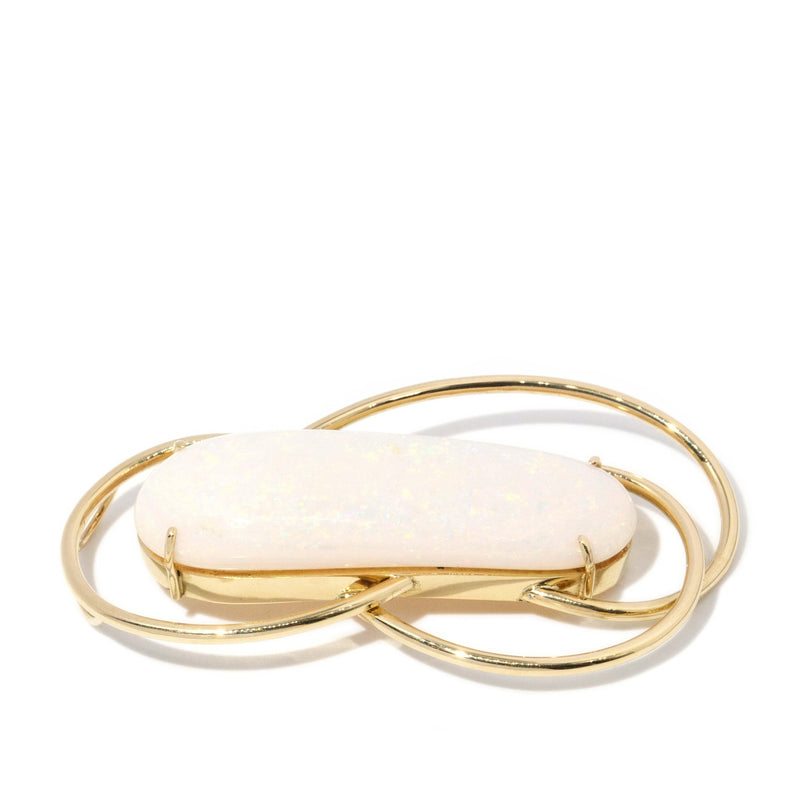 Vintage Circa 1980s Elongated White Opal Pendant 18 Carat Gold