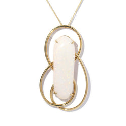 Vintage Circa 1980s Elongated White Opal Pendant 18 Carat Gold