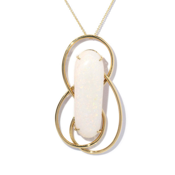 Vintage Circa 1980s Elongated White Opal Pendant 18 Carat Gold