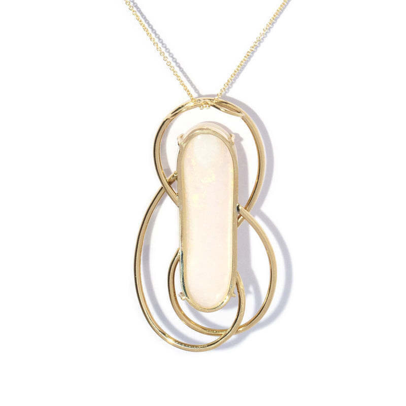 Vintage Circa 1980s Elongated White Opal Pendant 18 Carat Gold