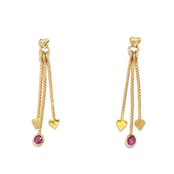 Liona 1980s Pink Sapphire Love Drop Earrings 9ct Gold Earrings Imperial Jewellery 