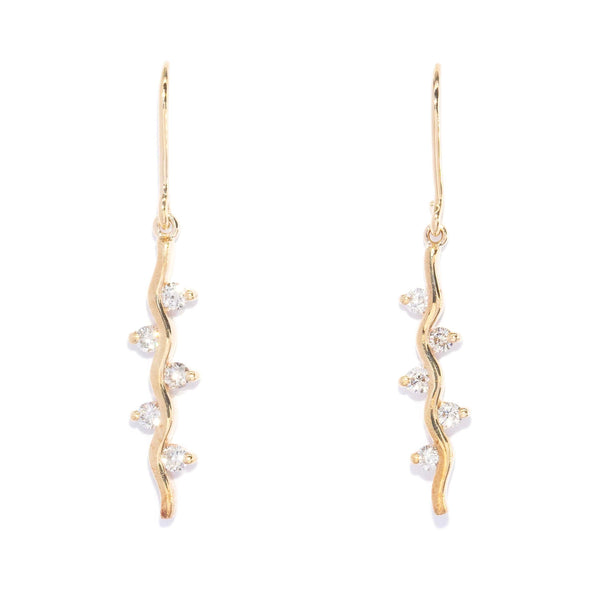 Lisa Vintage Diamond Wavy Bar Hook Earrings 9ct Gold Earrings Imperial Jewellery 