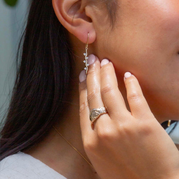 Lisa Vintage Diamond Wavy Bar Hook Earrings 9ct Gold Earrings Imperial Jewellery 