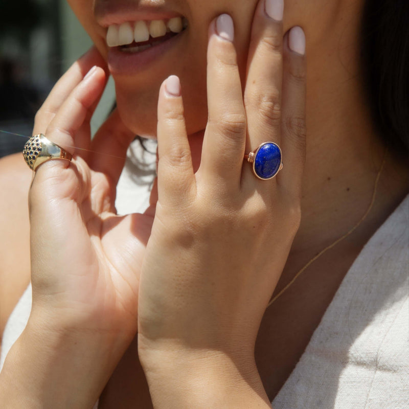 Vintage Circa 1970s Lapis Lazuli Ring 9 Carat Rose Gold