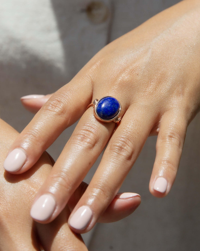 Vintage Circa 1970s Lapis Lazuli Ring 9 Carat Rose Gold