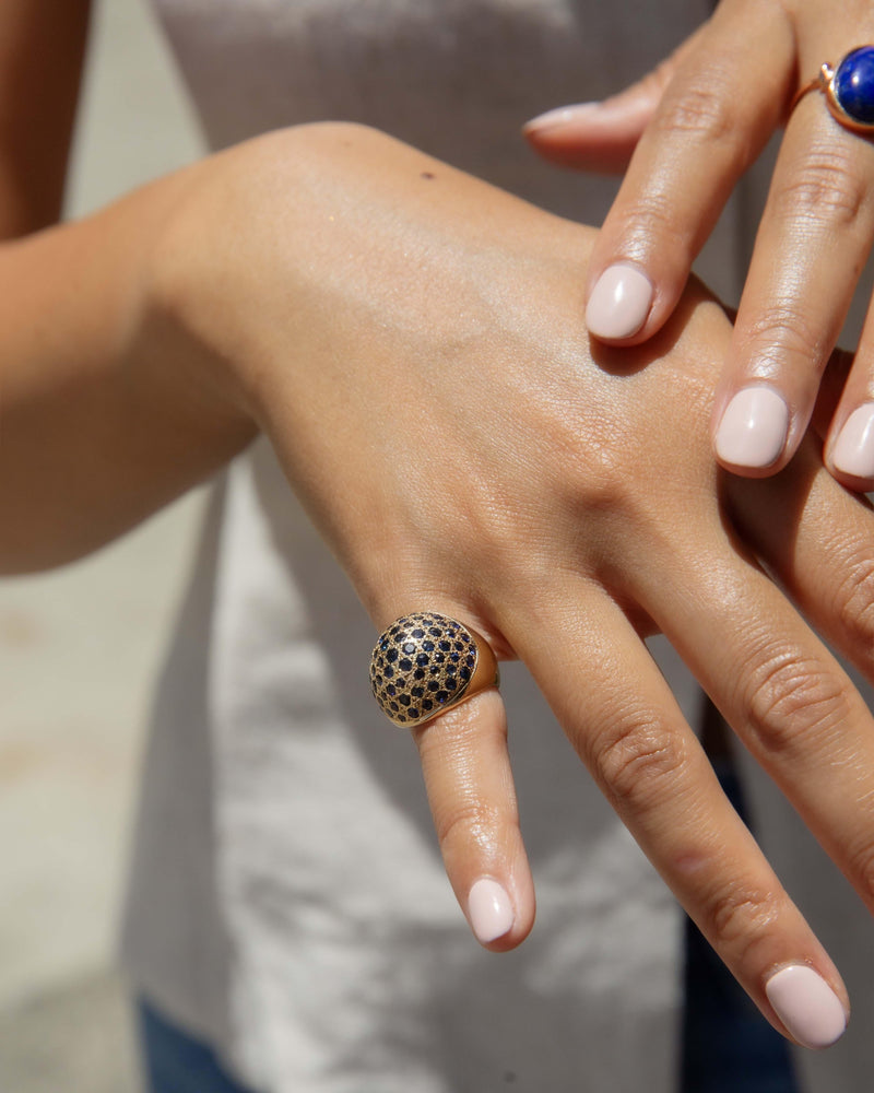 Vintage Circa 1970s Lapis Lazuli Ring 9 Carat Rose Gold