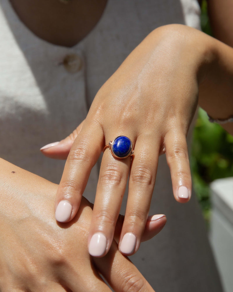 Vintage Circa 1970s Lapis Lazuli Ring 9 Carat Rose Gold