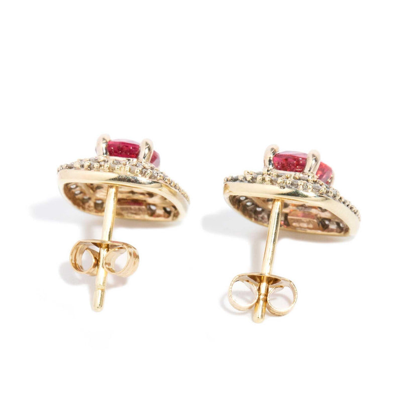 Vintage Circa 1990s Tourmaline & Diamond Studs 9 Carat Yellow Gold