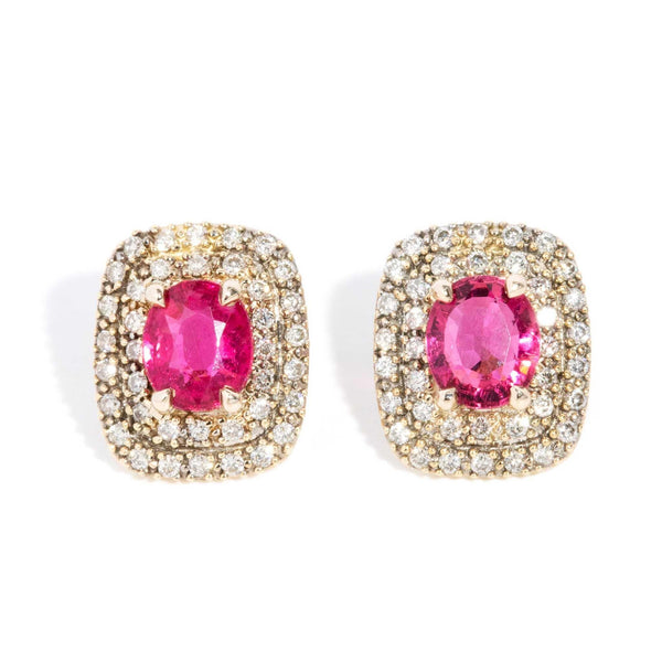 Vintage Circa 1990s Tourmaline & Diamond Studs 9 Carat Yellow Gold