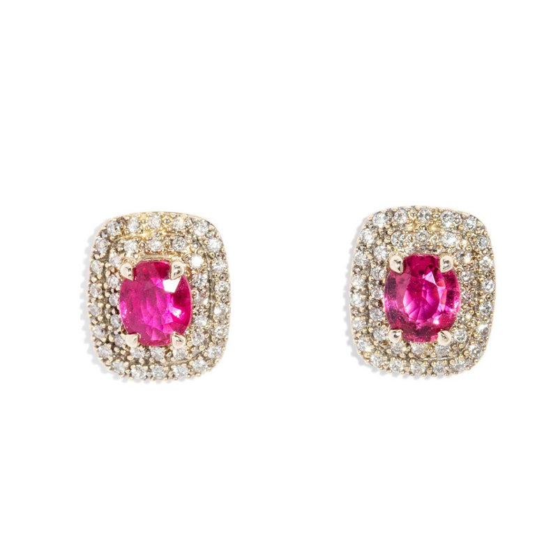 Vintage Circa 1990s Tourmaline & Diamond Studs 9 Carat Yellow Gold