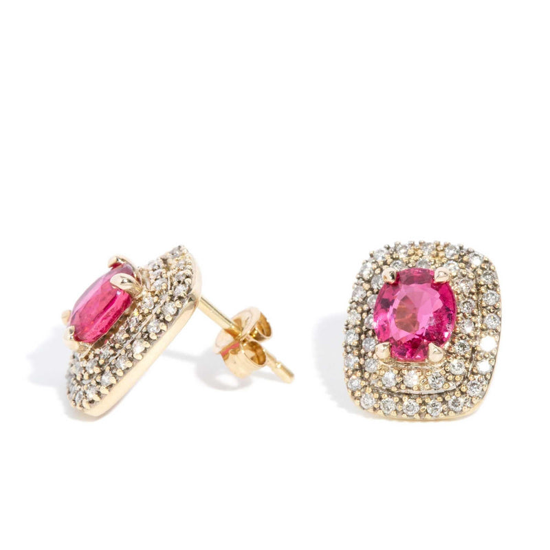 Vintage Circa 1990s Tourmaline & Diamond Studs 9 Carat Yellow Gold