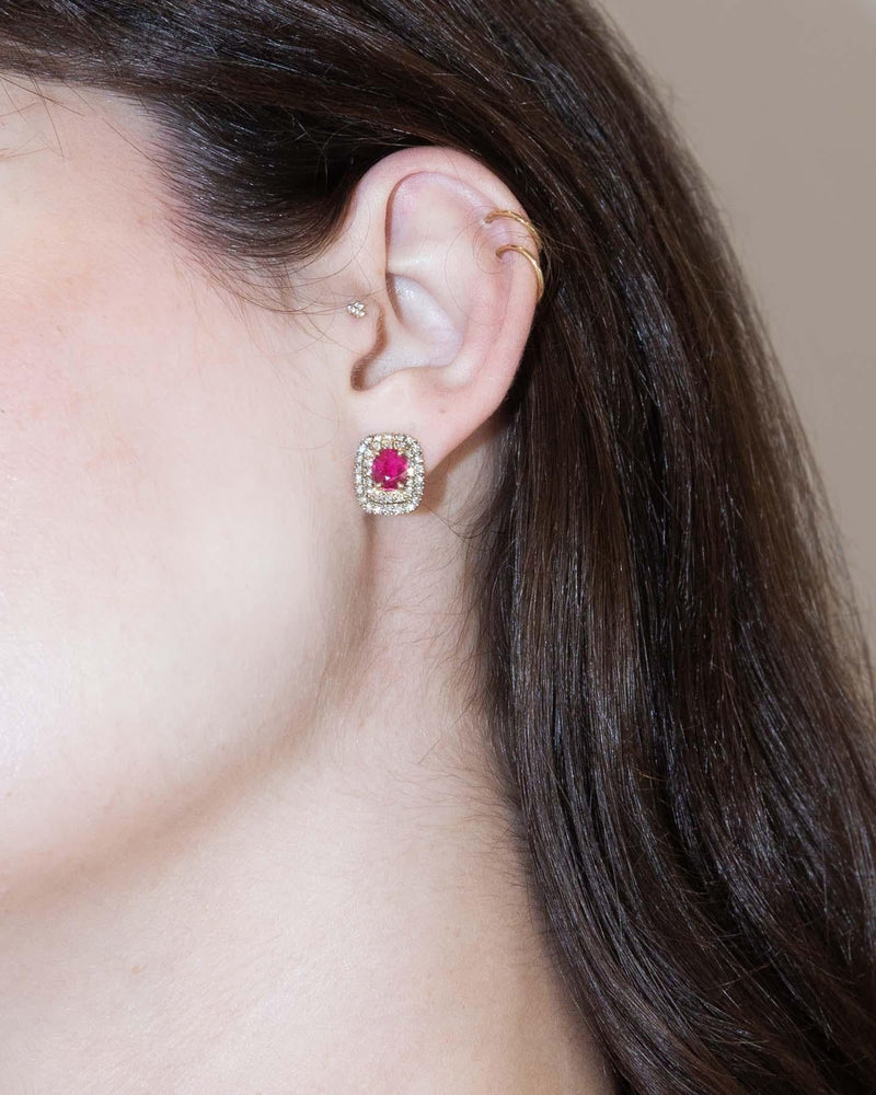 Vintage Circa 1990s Tourmaline & Diamond Studs 9 Carat Yellow Gold