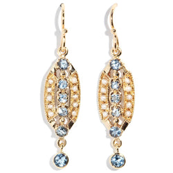 Lola Aquamarine & Pearl Drop Earrings 9ct Gold Earrings Imperial Jewellery 