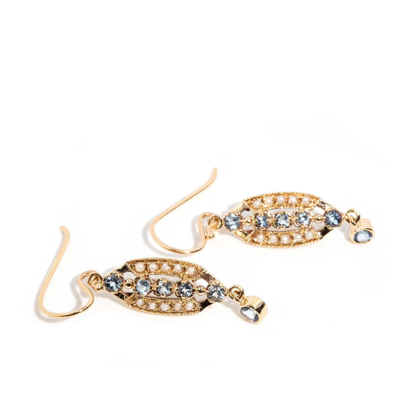 Lola Aquamarine & Pearl Drop Earrings 9ct Gold Earrings Imperial Jewellery 