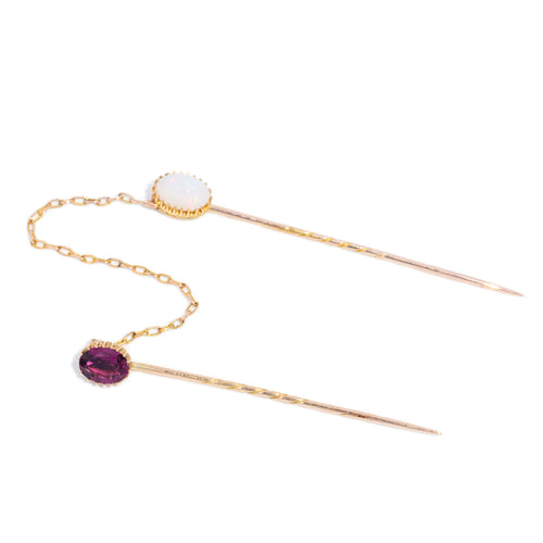 Lorelai Antique Garnet & Opal Jabot Pins 9K Yellow Gold
