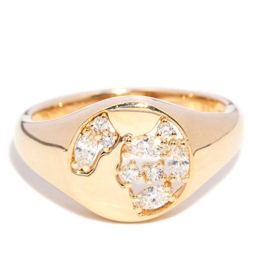 Lori Diamond Openwork Flared Signet Ring 14K Yellow Gold