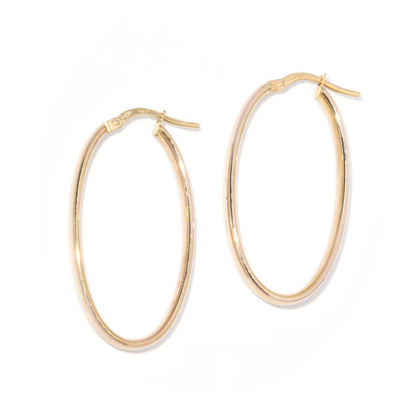 Vintage Circa 1990s Elongated Hoop Earrings 9 Carat Yellow Gold