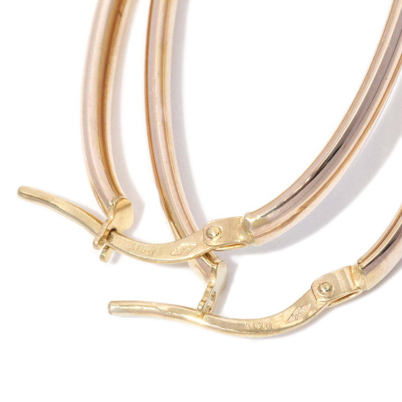 Vintage Circa 1990s Elongated Hoop Earrings 9 Carat Yellow Gold