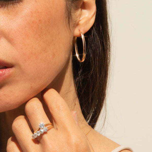 Lori 1990s Elongated Three Quarter Hoop Earrings 9ct Gold Earrings Imperial Jewellery 