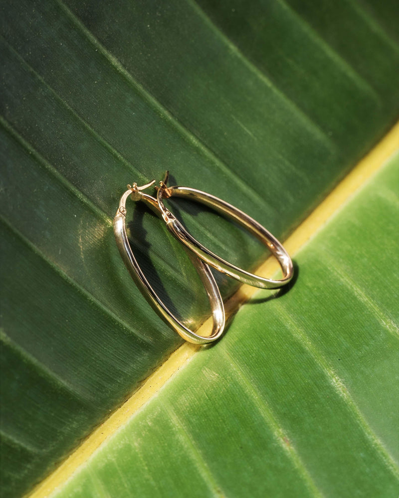 Vintage Circa 1990s Elongated Hoop Earrings 9 Carat Yellow Gold