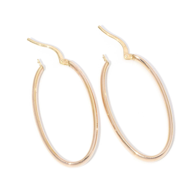 Vintage Circa 1990s Elongated Hoop Earrings 9 Carat Yellow Gold