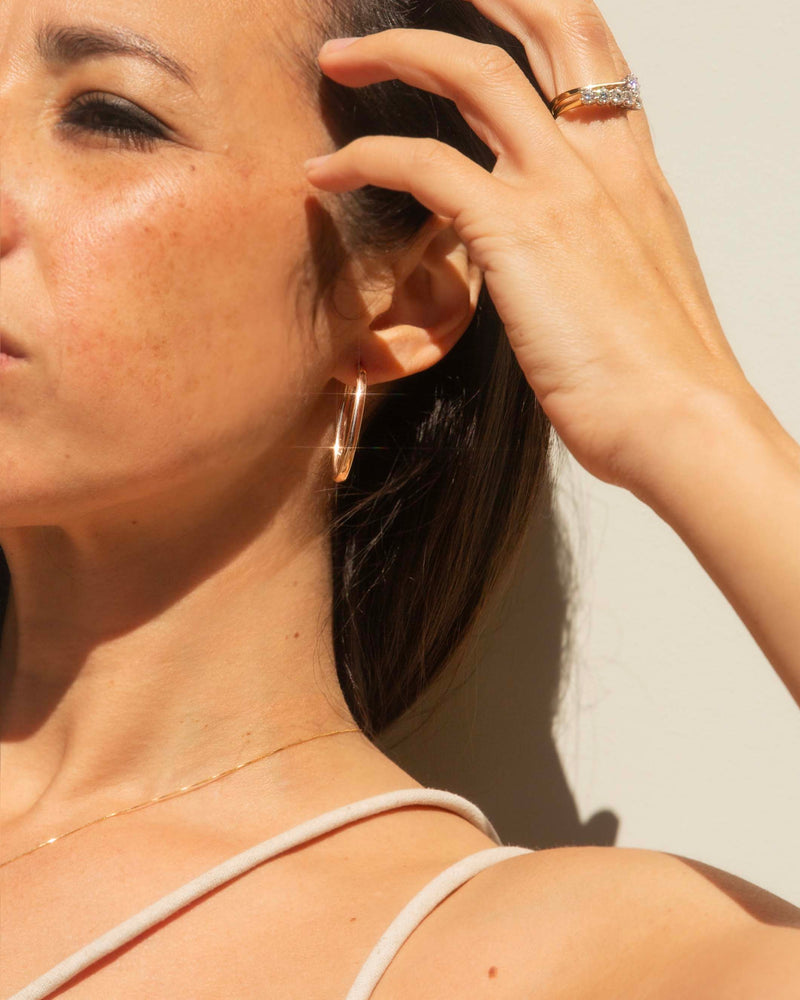 Lori 1990s Elongated Three Quarter Hoop Earrings 9ct Gold Earrings Imperial Jewellery 