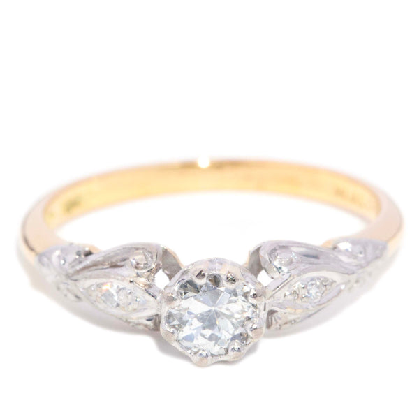 Louisa Old Cut Diamond Leaf Ring 18K Yellow Gold & Platinum Rings Imperial Jewellery 