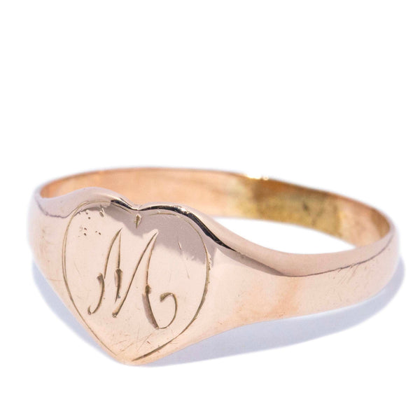 Love Antique Petit Initialled Heart Signet Ring 9ct Gold Rings Imperial Jewellery 