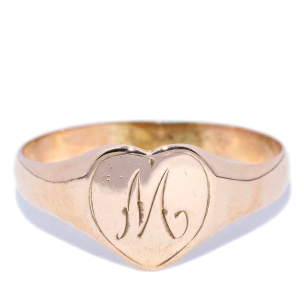 Love Antique Petit Initialled Heart Signet Ring 9ct Gold Rings Imperial Jewellery 