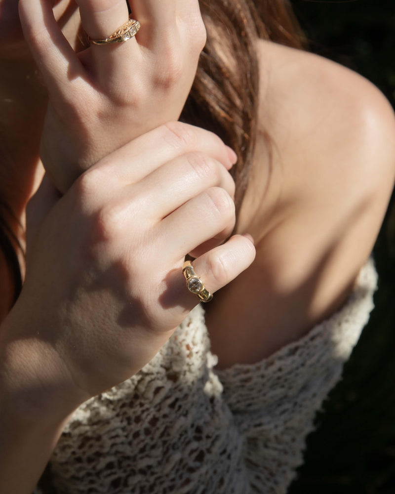Vintage Circa 1990s Rubover Cognac Diamond Rondel Ring 18 Carat Gold