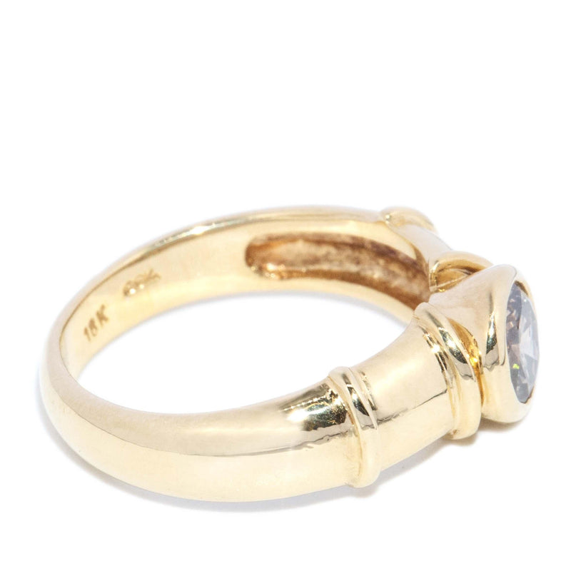 Vintage Circa 1990s Rubover Cognac Diamond Rondel Ring 18 Carat Gold